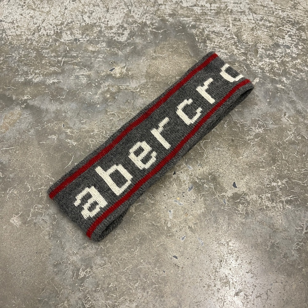 Abercrombie & Fitch Knit Logo Headband Grey Red Fleece Lined Winter Ear Warmer